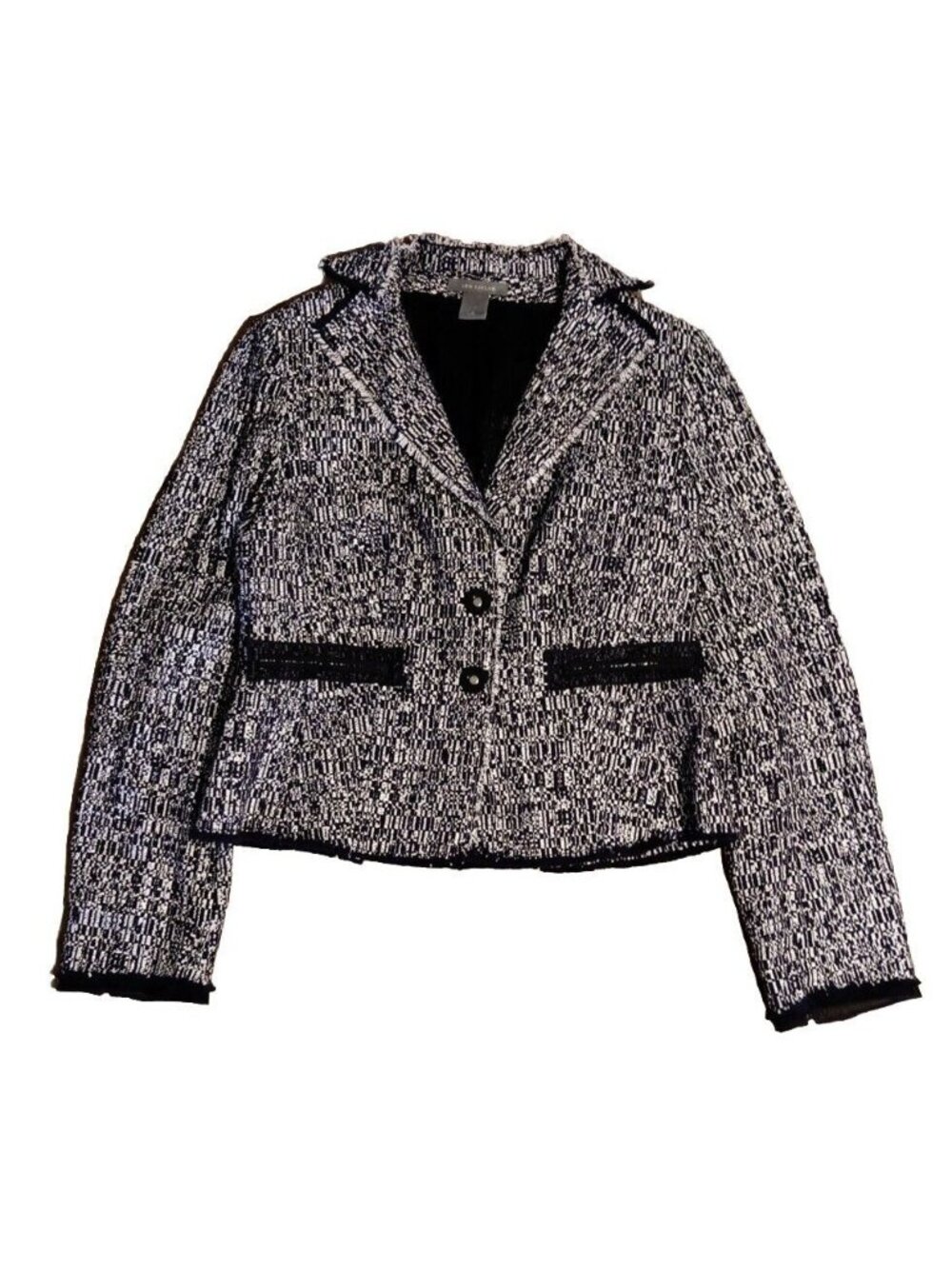 Ann Taylor Women's 6 Blazer Long Sleeve Button Closure Black Silver Fringe Hem